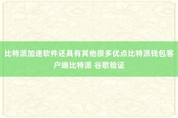 比特派加速软件还具有其他很多优点比特派钱包客户端比特派 谷歌验证