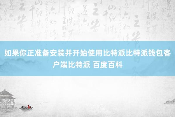 如果你正准备安装并开始使用比特派比特派钱包客户端比特派 百度百科