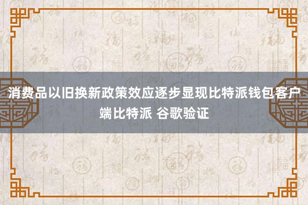 消费品以旧换新政策效应逐步显现比特派钱包客户端比特派 谷歌验证